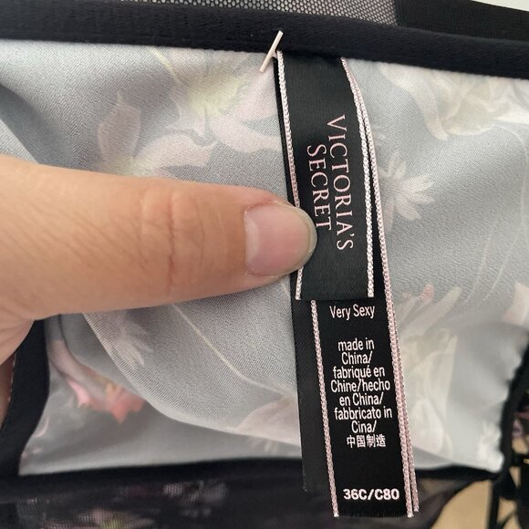 VICTORIAS SECRET VERY SEXY BLACK FLORAL SATIN BUSTIER CORSET TOP 36C GUC - Picture 9 of 9